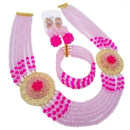 Necklace Earrings Set Pink And Fuchsia African Beads Jewellery Crystal Costume