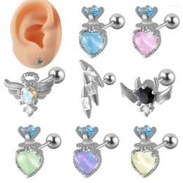 Stud Earrings 1PC Korean Silver Colour Candy Zircon Heart Ear Piercing Earring For Women Exquisite Studs Cartilage Jewellery Gift