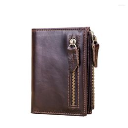 Wallets Design Wallet Genuine Leather Men's Cross First Layer Coin Purse Casual Zip Bag Card Holder