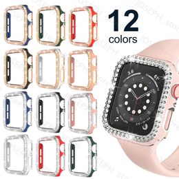 Andere Modeaccessoires Bling Case für Apple Watch 44mm 40mm 42mm 38mm Hard PC zweireihig Crystal Diamond Plated Cover Shockproof Bumper Protective J230413