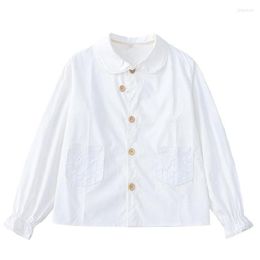 Women's Blouses Original Niche Design Women's White Cotton Blouse Long-sleeved Sweet Bow Embrodery Female Basic Loose Shirt Tops