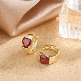 Hoop Earrings Wholesale Korean Gold Colour Heart Red Purple Pink Zircon For Women Fashion Creative Elegance Party Jewellery