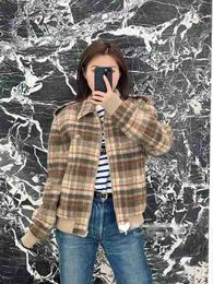 Women's Jackets designer luxury CE Arc Triomphe Plaid Cashmere Coat for Women 23 New Polo Neck Zipper Fleece Jacket Loose Contrast Baseball Jersey YX76