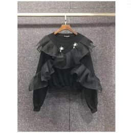 Women's Hoodies Spring 2023 Fashion Light Luxury European And American Style Flower Stitching Round Neck Sweater Boutique Clothing