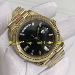 Real Photo Mens Automatic Watch Men's 40mm Black Diamond Baguette Dial 228238 18K Yellow Gold 904L Steel GMF Cal.3255 Movement Mechanical Watches Wristwatches