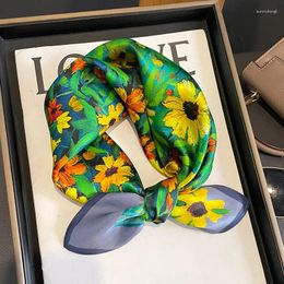 Scarves 2023 Luxury Floral Print Nature Silk Square Scarfs For Women Neckerchief Foulard Hairband Handle Bag Ribbons Headband Gift