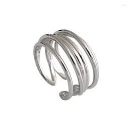 Cluster Rings Genuine S925 Sterling Silver Ring Simple Multi-layered Line Winding Opening Personality Aestethic Elegant Jewellery