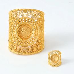 Bangle Large Size Bangles With Ring Set For Women Wedding Designer Bracelet Dubai Gold Plated Party Gifts Ethiopian Jewellery