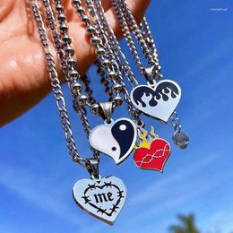 Pendant Necklaces Harajuku Vintage Hip-hop Heart Necklace Stainless Steel Love Gossip Flame For Women Men Fashion Jewellery Gift