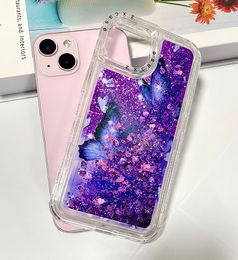 Bling Liquid Quicksand Phone Case For iphone 15 15 pro 15 pro max 14 plus Shiny Sequin Soft Silicone TPU PC Case Cover oppbag