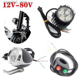 Electric Vehicle Accessories 12-80V E-bike Front Lamp Light With Horn For Kugoo Electric Kick Scooter Electric Bicycle Led Headlights Cycling Part Accessory Q231113