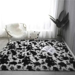 Carpet Tie-Dyed Carpet Silk Wool Material Household Bedroom Room Bedside Plaid Floor Mat Dustproof Stain-Resistant Soft Long Wool 231113