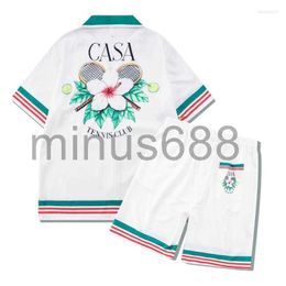 Tracksuits Tennis Flowers Stripes Men Women Short Set t Shrt Hawaii Beach Style Suit Hip Hop Shirt Shorts Couple SuitsMVGK