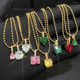 Choker Prong Set Water Drop Heart Cz Shaped Red Pink Green Stone Birthstone Colourful Fashion Women Jewellery Charm Necklace