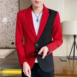 Men's Suits Casual Blazer Korean Fashion Clothes Patchwork Suit Jacket Male Summer Thin Handsome Wear Slim Fit Coat Red White Blue