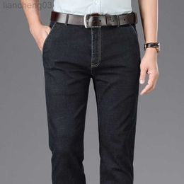 Men's Jeans Men'S Business High Waist Denim Suit Pants Trendy Fashion Stretch Loose Straight Thin Jeans Middle-Aged Elderly Brand Trousers W0413