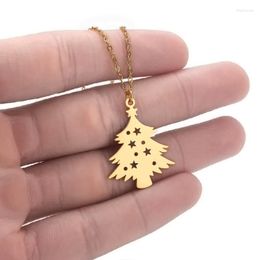 Pendant Necklaces SMJEL Aesthetic Christmas Tree Charms Stainless Steel Chain For Women Hollow Plant Deer Snowflake Jewellery