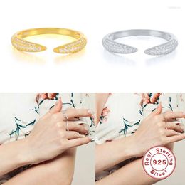 Cluster Rings 925 Sterling Silver Zircon Geometric Open Ring For Women Girl Simple Cow Horn Design Jewellery Birthday Gift Drop