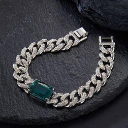 Anklets Fashion Bling Blue Crystal Square Miami Cuban For Women Iced Out Curb Link Chain Ankle Bracelet 2023 Beach Jewellery 231110