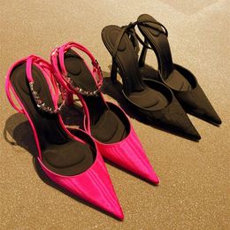 Sandals Women's Spring/Summer Fashion Banquet Rhinestone Letter Buckle Baotou High Heel Pointy Sexy Thin Hollow Shoes