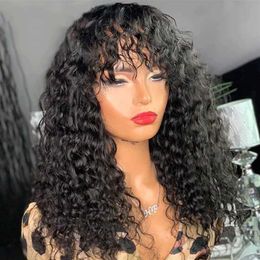 Hair Wigs Water Wave Human with Bangs Brazilian Remy Curly for Women Full Machine Made No Lace Fringe Wig 230413