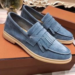 Luxury Designer lps Suede Shoes Summer Charms Embellished Walk Suede Loafers Couple Genuine Mens Womens Leather Casual slip on flats for Men Women flat Dress shoes