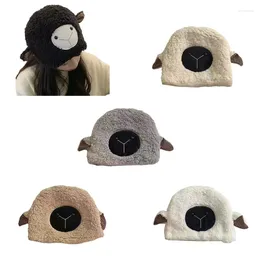 Berets Sheep Ear Hat Plush Little Devil Girl Funny Skullies Beanie