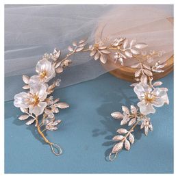 Hair Clips Wedding Headband Gold Colour Metal Flower Hairbands Rhinestone Combs U Shaped Sticks For Bride Accessories