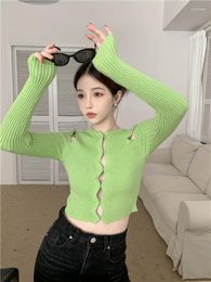 Women's Knits Hollow Out Knitted Cardigan Slim Off Shoulder Y2k Aesthetic O Neck Long Sleeve Casual Cropped Harajuku Solid Tops Women