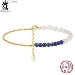 Anklets ORSA JEWELS Silver 925 Lapis Lazuli Natural Pearls Chain Anklets for Women Fashion Summer 14K Gold Ankle Straps Jewellery SA56 Q231113