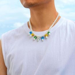 Chains Coloured Glass Mushroom Pendant Necklace For Men Fashion Trend Versatile Street Pography Mens Pearl Party Gifts4