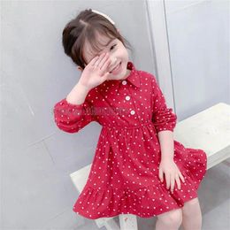 Girl Dresses Autumn Casual Children Baby Girls Polka Dot Print Long Sleeve Red Kids Elegant Toddler Party Princess Dress