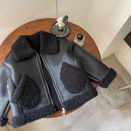 Jackets Autumn And Winter Boys' Leather Jacket 2023 Fur Plush Children's Fried Street Warm