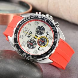 Wristwatches Red Silicone Strap Original Brand Exquisite Men Watches 3 Eyes Quartz Movement High Quality Clock Seller Recommend