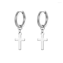 Hoop Earrings Stainless Steel Silver Plated Punk Hiphop Cross Earring For Women Men Party Jewelry Gift E1267