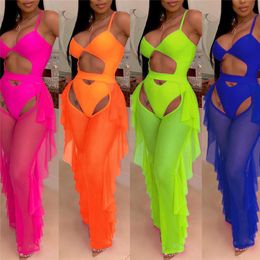 Women's Swimwear Summer Bikini Cover Ups Women High Waist Ruffle Mesh Sheer Hollow Out Sexy Beach Pants Cover-ups Female SwimwearWomen's