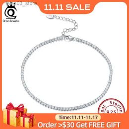 Anklets ORSA JEWELS Real 925 Silver Adjustable Tennis Anklets Bracelet with Full Paved Rhinestone for Women Barefoot Jewellery Gift SA03 Q231113
