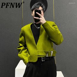 Men's Jackets PFNW Short Necklees Woollen Korean Fashion Solid Colour Male Shoulder Pad Coats Casual Tops 2023 Autumn 28W2137