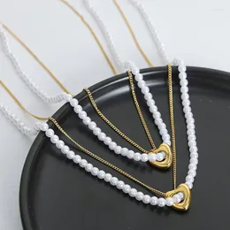 Pendant Necklaces Simple Design Double Layers Heart Pearl Chain Necklace Jewelry For Women Girls
