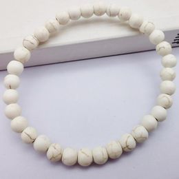 Strand 6MM White Howlite Beads Bracelet Bangle Stretch 7.5 Inch Jewellery For Woman Gift G619