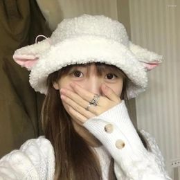 Berets 2024 Sheep Baa Bucket Hat Fisherman Handmade Ear Winter Cute Girl Lolita Cap Holiday Gift Women