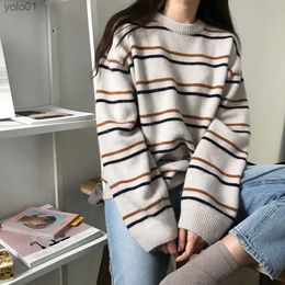 Women's Sweaters Women Pullovers Crew-Neck Knitted Jumper New dent Striped Sweater Aesthetic OutfitL231113