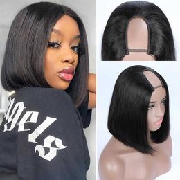 Hair Wigs u Part Bob Human Brazilian for Women Glueless with Clips on Straight Natural Color 230413