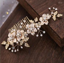 Hair Clips Bridal Floral Comb Crystal Tiara Imitation Pearls Gorgeous Jewellery Wedding Decoration Fashion Accessories