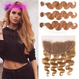 Brazilian Human Hair 3 Bundles With 13X4 Lace Frontal 27# Color Straight Body Wave 4 PCS/lot 10-30inch