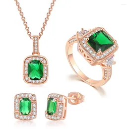 Necklace Earrings Set Zirconia Wedding For Women Bridal Luxury Red Green Crystal Engagement Ring Accessories Jewellery