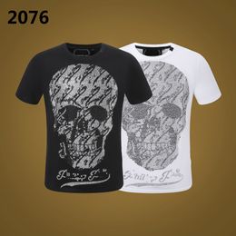 PP Fashion Men's Designer slim fit T-shirt Summer rhinestone Short Sleeve Round Neck shirt tee Skulls Print Tops Streetwear collar Polos M-xxxL P2076