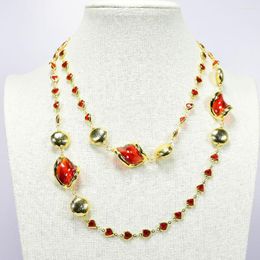 Chains GuaiGuai Jewellery Red Murano Glass Heart Chain Gold Plated Brushed Beads Necklace Collar Long Necklaces Lady Gifts