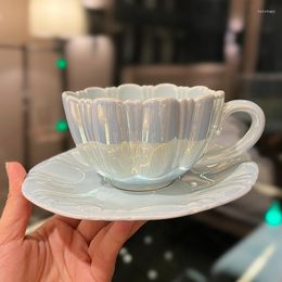 Cups Saucers Petal Coffee Cup Set Office Ceramic And Plate Exquisite Mug Tea Bubble Cute