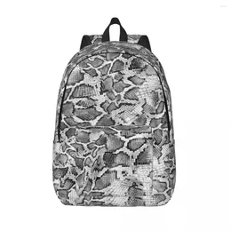 Backpack Grey Snake Skin Print Men Wild Animal Retro Backpacks Polyester Pretty School Bags Travel Custom Rucksack